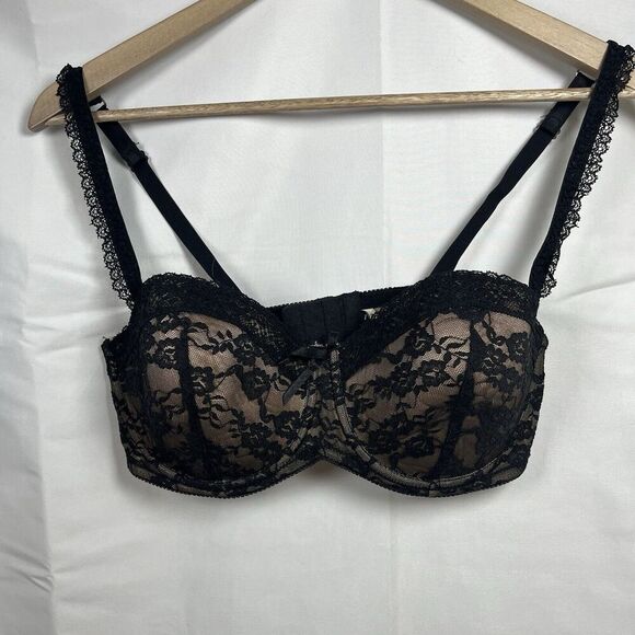 Adore Me black lace balconette bra 38C underwire lined - Picture 1 of 6